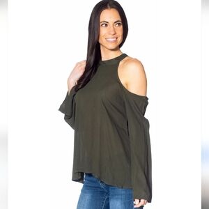 Women's Ann Taylor Green Cut Out Long Sleeve Blouse Small Excellent Condition